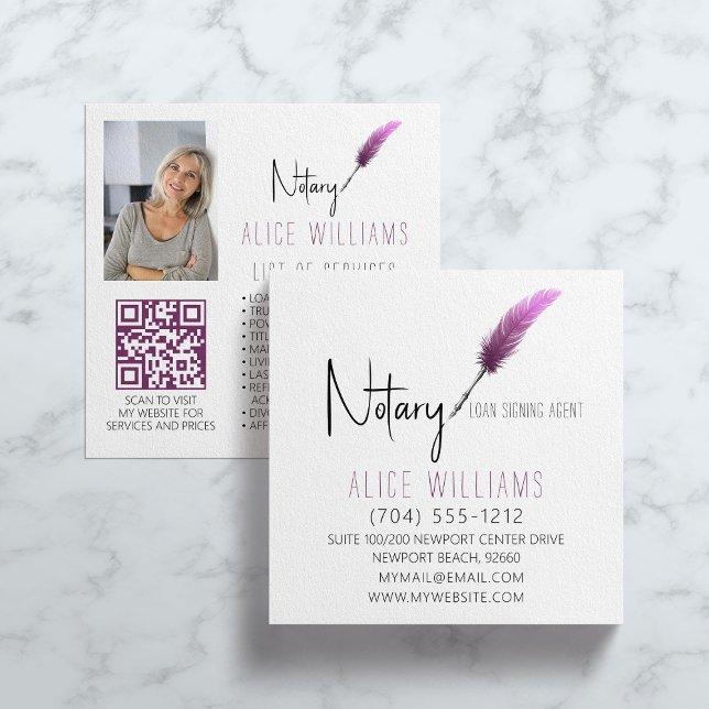 QR-Code Minimalistisch rosa und weiße Notar-Foto Quadratische Visitenkarte (Von Creator hochgeladen)