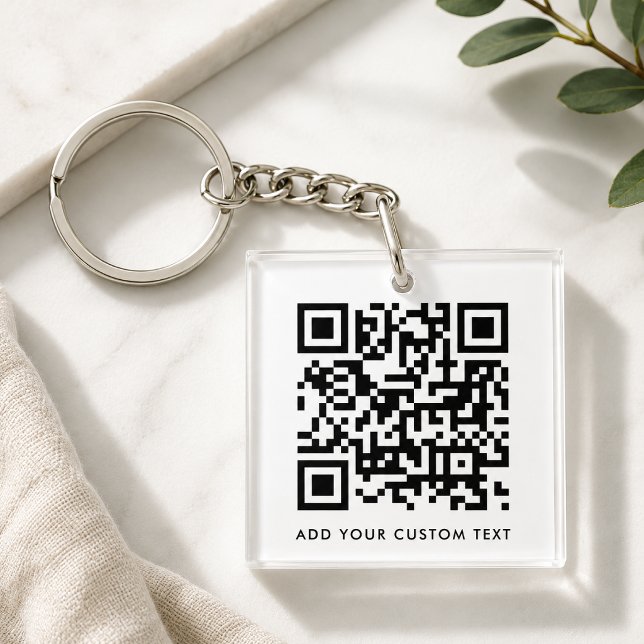 QR-Code Minimalistisch Sauberer einfacher, benutze Schlüsselanhänger (Versatile editable keychain template with interactive QR code & text for business or personal use.)