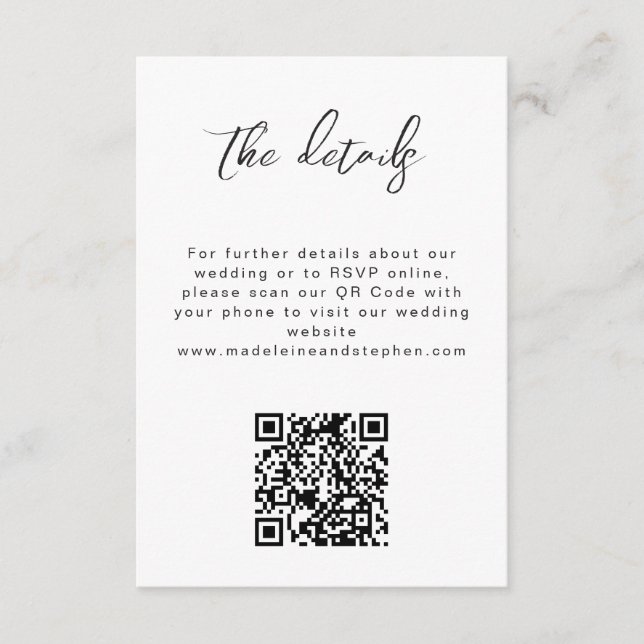 QR Code Minimalistische Foto Hochzeit Website Deta Begleitkarte (Vorderseite)