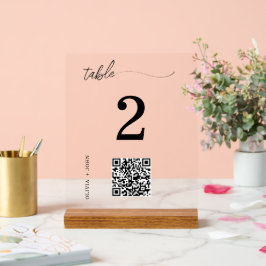 QR-Code Minimalistische Hochzeitstisch-Platzkarte Acrylschild