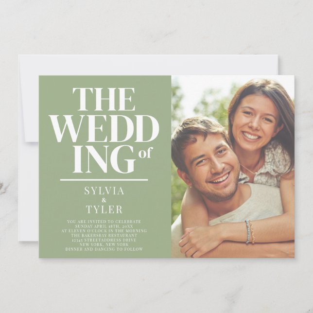 QR-Code Minimalistische Typografie-Foto Hochzeit Einladung (Vorderseite)