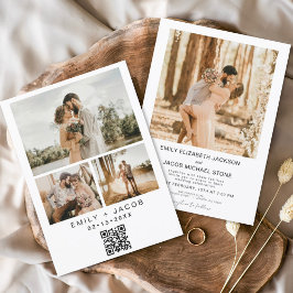 QR-Code Minimalistisches White Wedding Foto Einladung