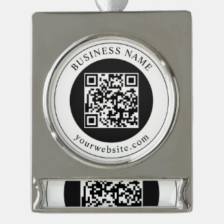 QR-Code mit bearbeitbarem Firmennamen Banner-Ornament Silber