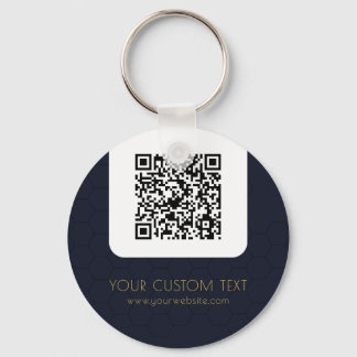 QR Code mit benutzerdefiniertem Text, blau elegant Schlüsselanhänger