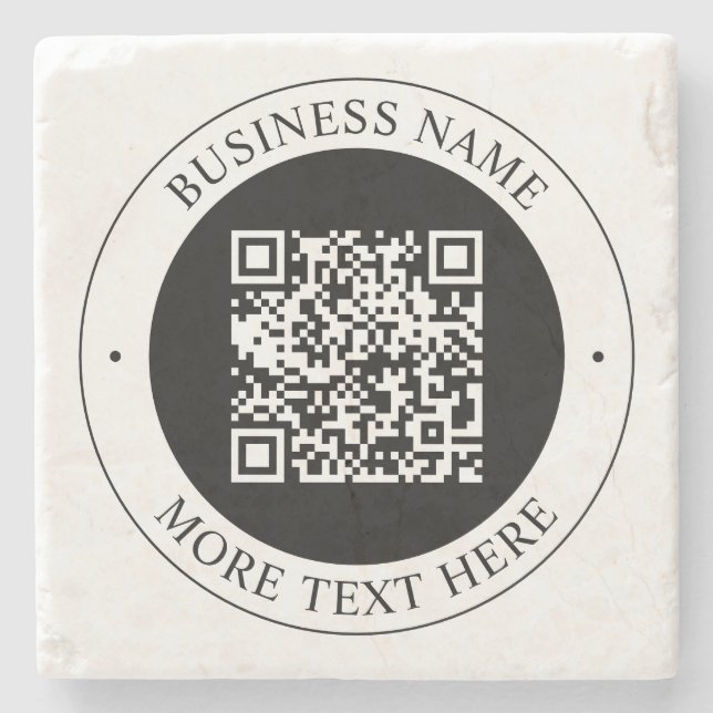 QR-Code mit editierbarem Firmenname und kreisförmi Steinuntersetzer (Vorderseite)