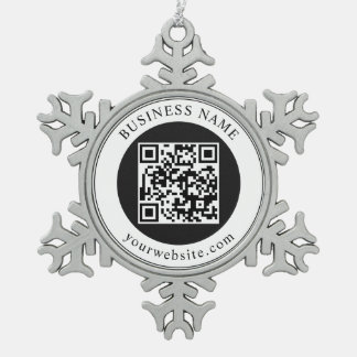 QR-Code mit editierbarem Firmennamen Schneeflocken Zinn-Ornament