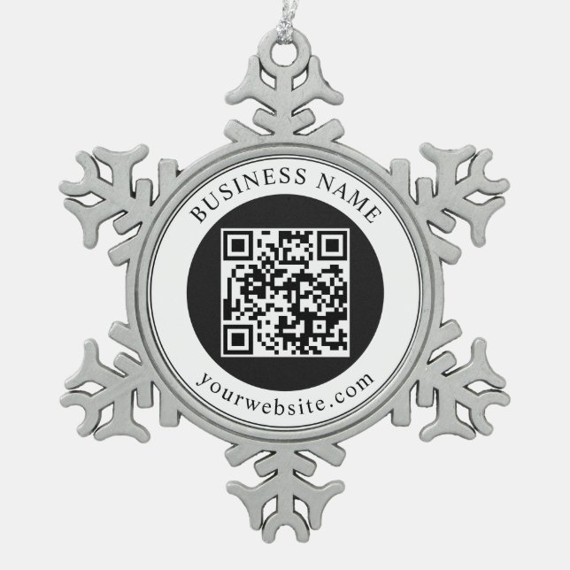 QR-Code mit editierbarem Firmennamen Schneeflocken Zinn-Ornament (Vorderseite)