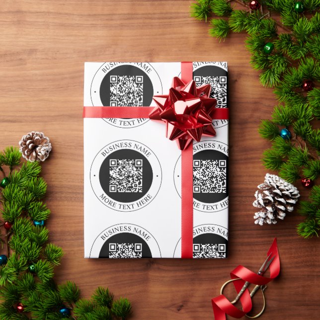 QR-Code mit editierbarem Firmennamen und kreisförm Geschenkpapier (Feiertagsgeschenk)
