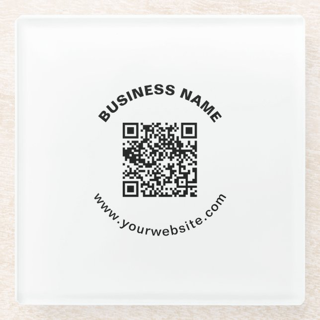 QR-Code mit Firmenname Fett Kreis Text Glasuntersetzer (Vorderseite)
