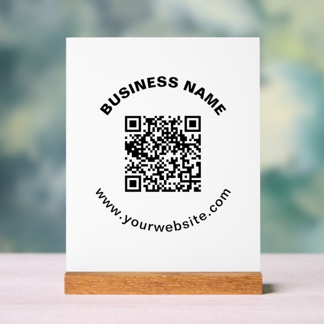 QR-Code mit Firmenname Fett Kreistext Acrylschild (Neutral)