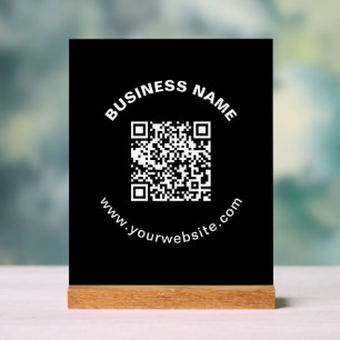QR-Code mit Firmenname Fett Kreistext Acrylschild