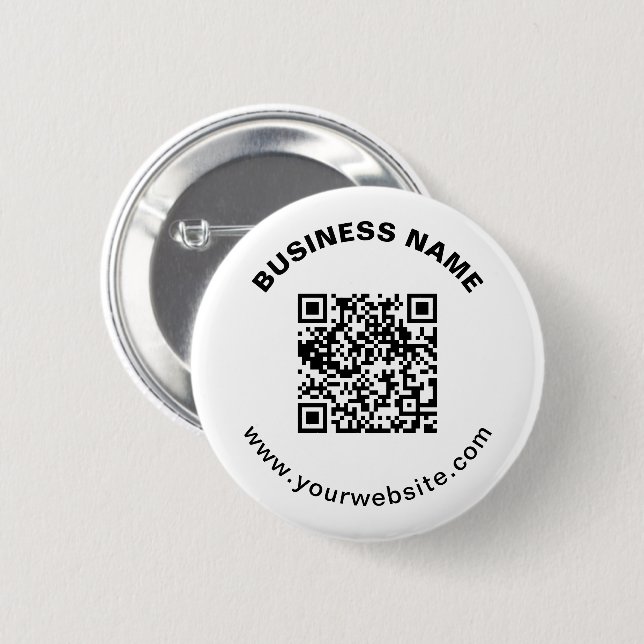 QR-Code mit Firmenname Fett Kreistext Button (Vorne & Hinten)