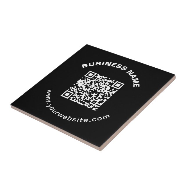 QR-Code mit Firmenname Fett Kreistext Fliese (Seite)