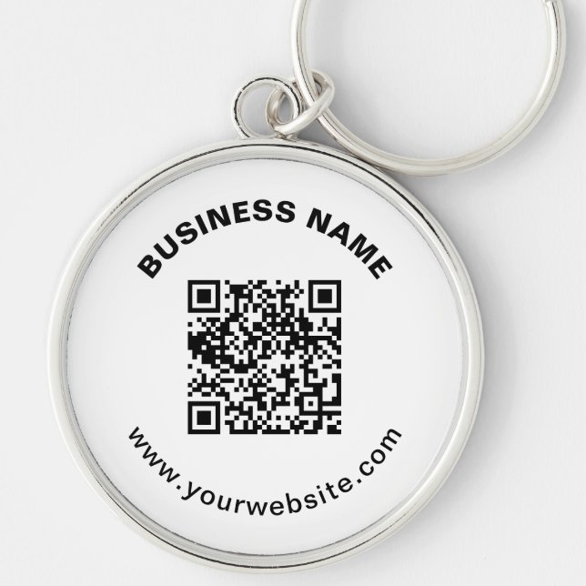 QR-Code mit Firmenname Fett Kreistext Schlüsselanhänger (Vorne)