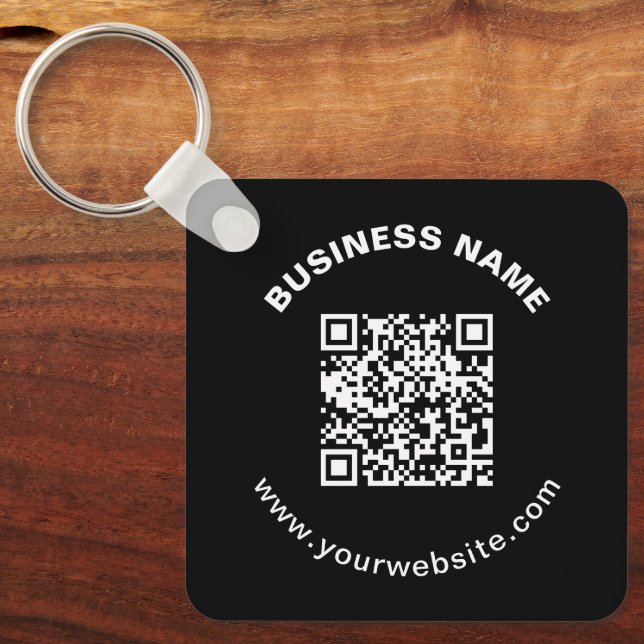 QR-Code mit Firmenname Fett Kreistext Schlüsselanhänger (Vorderseite)