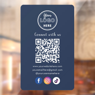 QR-Code Mit Uns Verbinden Social Media Marineblau Fensteraufkleber