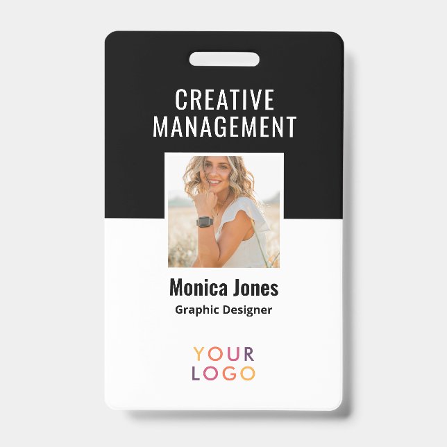 QR-Code Mitarbeiter Foto Schwarzes Abzeichen Ausweis (Vorderseite)