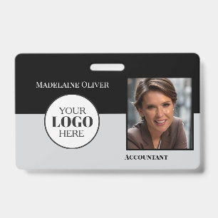 QR-Code-Mitarbeiter-ID Schwarz-Grau-Logo-Foto Ausweis