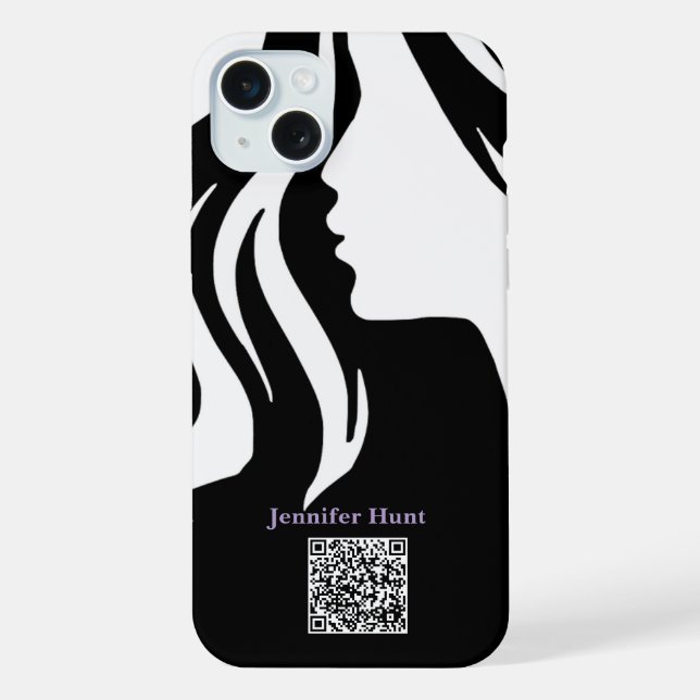 QR-Code Mitarbeiter Schwarz-Weiß iPhone 15 Plus Hülle (Rückseite)