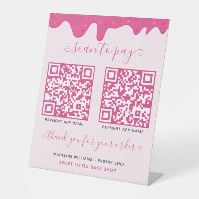 QR-Code Mobile Payment Pink Bake Sockelschild (Vorderseite)