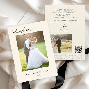 QR CODE modern elegante Schriftfoto elfenbein Hoch Dankeskarte