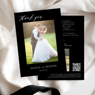 QR CODE modern elegante Schriftfoto schwarz Hochze Dankeskarte