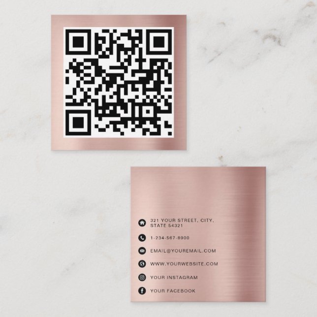 QR Code Modern Minimalist Rose Gold Business Telefonnummerkarte (Vorne/Hinten)