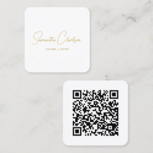 QR-Code Modern Minimalistisch Handschriftlich Gold Quadratische Visitenkarte