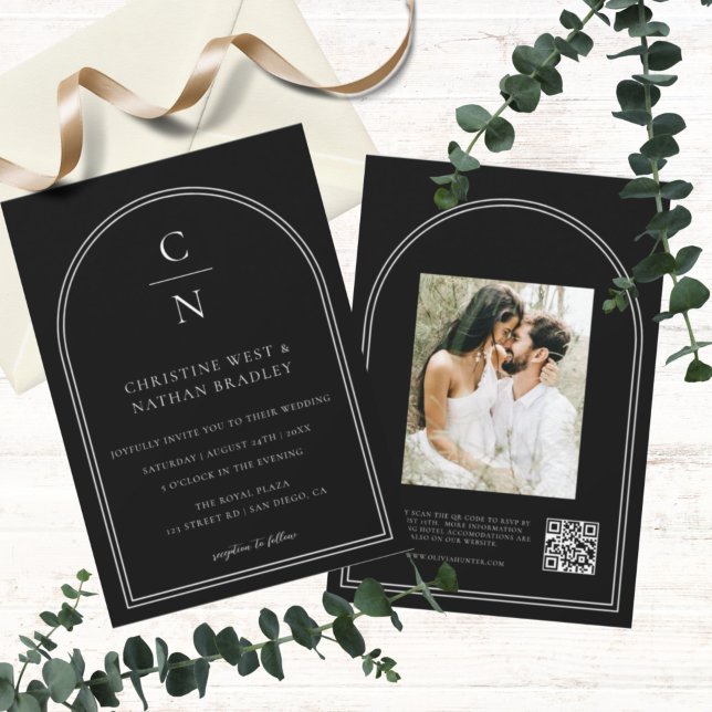 QR Code Modern Monogram Arch Wedding Einladung (Von Creator hochgeladen)