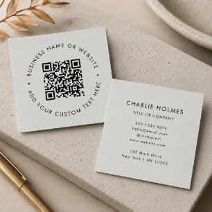 QR-Code   Modern Professionell Silber Grau Quadratische Visitenkarte