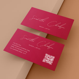 QR-Code Modern Rein Rosa Handgeschriebene Schrift Visitenkarte