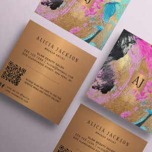 QR CODE Moderne abstrakte Goldglasur mit Monogramm Quadratische Visitenkarte