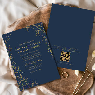 QR Code Moderne Blue Gold Minimal Hochzeit Einladung