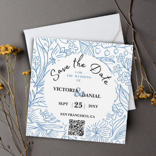 QR-Code Moderne Blumenhochzeit Save the Date Magnetkarte