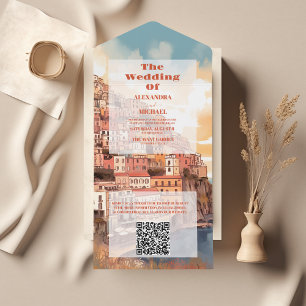 QR Code Moderne Elegante Italien Hochzeit in Urlau All In One Einladung