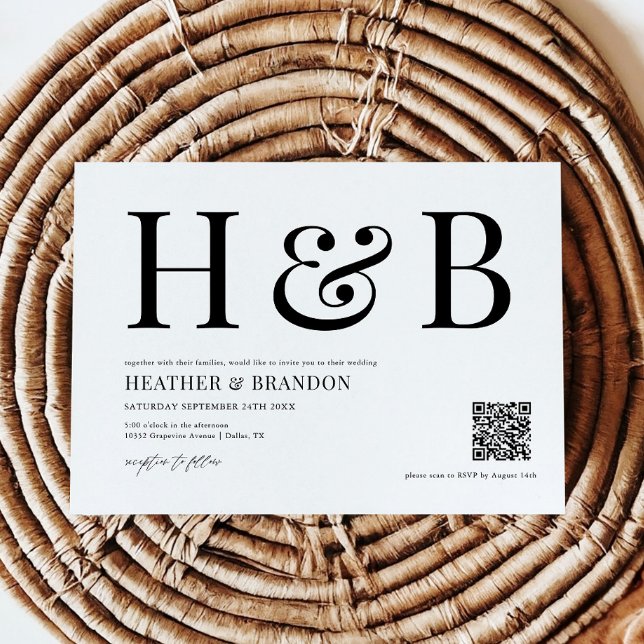 QR Code Moderne Faire-part de mariage Monogramme (Créateur téléchargé)