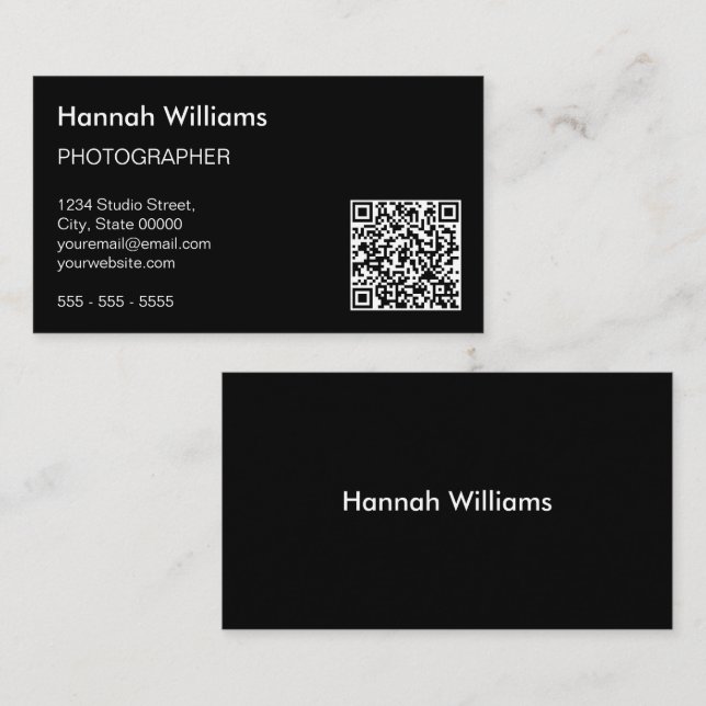 QR-Code Moderne Minimalistische Black Business Car Visitenkarte (Vorne/Hinten)