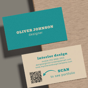 QR-Code moderne minimalistische fette Schrift teal Visitenkarte