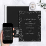 QR Code Moderne Schwarz/Weiß Minimal Leaf Hochzeit Einladung<br><div class="desc">Machen Sie Ihren großen Tag unvergesslich, wenn Sie unseren QR Code Moderne Schwarz & Weiß Minimal Leaf Hochzeitsempfehlung senden. Diese raffinierte Einladung ist sicher, mit seinem eleganten formalen Schwarz-Weiß-Design eine Aussage zu machen, mit einem zarten handgezeichneten, leafy Rahmen und handgeschriebener Schriftzypografie in der gleichen Farbe. Es ist die perfekte Wahl...</div>