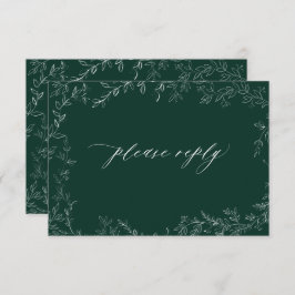 QR Code Moderne Smaragdgrüne Elegant Leaf Wedding RSVP Karte