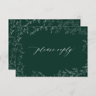 QR Code Moderne Smaragdgrüne Elegant Leaf Wedding RSVP Karte
