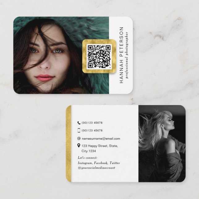 QR-Code Moderne, stilvolle Foto für die Goldbindun Visitenkarte (Vorne/Hinten)
