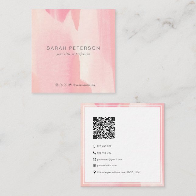 QR-Code Moderne trendige Wasserfarbe Personal Quadratische Visitenkarte (Vorne/Hinten)