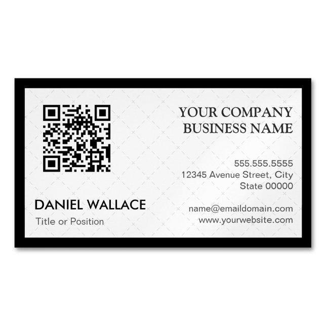 QR-Code - Moderner Beruflicher Schwarz-weißer Magnetische Visitenkarte (Vorderseite)