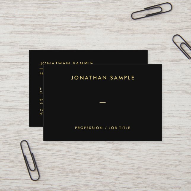 QR Code Moderner eleganter Schwarzer Gold Text Eur Visitenkarte (Vorderseite/Rückseite Beispiel)