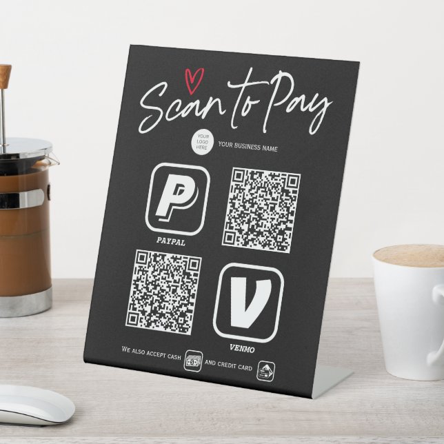 QR-Code Moderner Skriptscan zur Zahlung bargeldlos Sockelschild (In SItu)