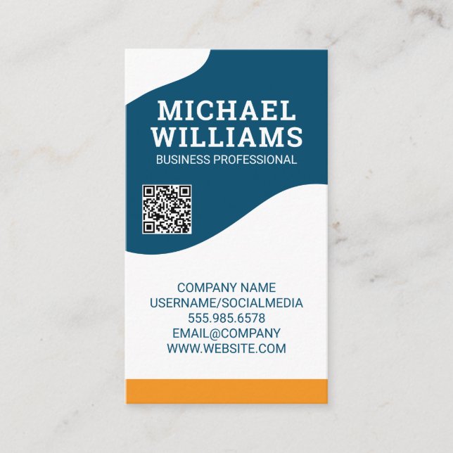 QR-Code | Modernes Abstraktes Wellendesign Visitenkarte (Vorderseite)