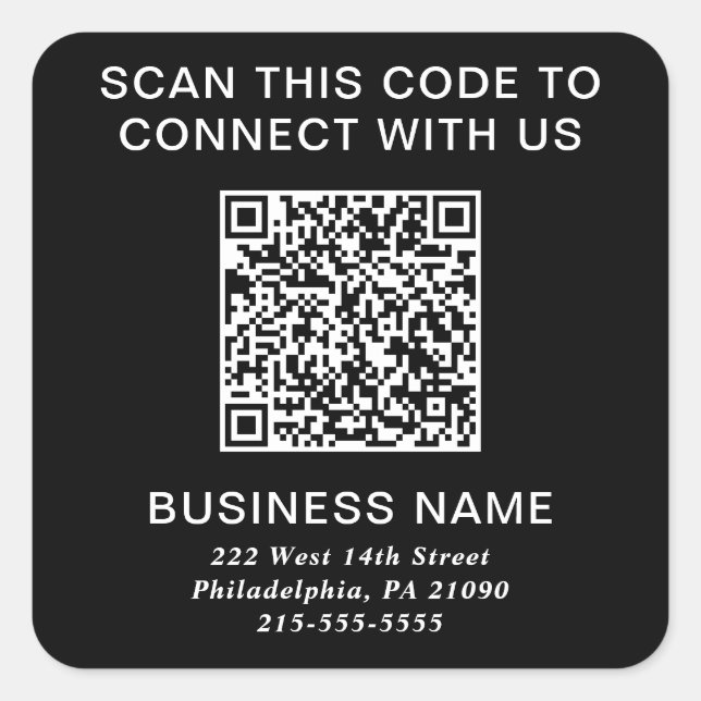 QR-Code Modernes Business Black Quadratischer Aufkleber (Vorderseite)