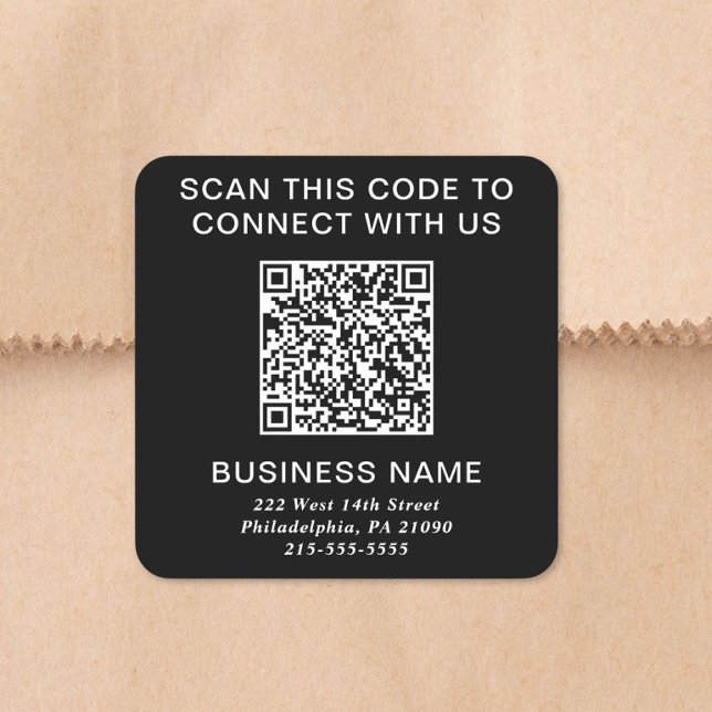 QR-Code Modernes Business Black Quadratischer Aufkleber (Modern QR Code Black Square Sticker)