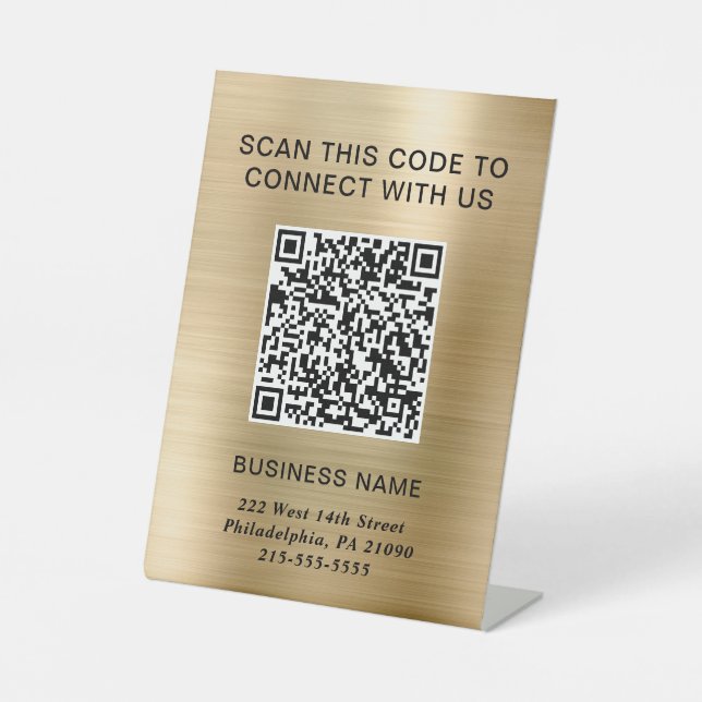 QR-Code Modernes Business Gold Sockelschild (Vorderseite)